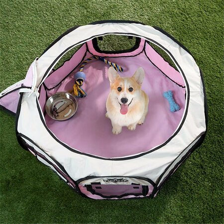 DARETOCARE 3.48 lbs Portable Pop Up Pet Play Pen with Carrying Bag, Pink - 33 in. dia. x 15.5 in. DA3236319